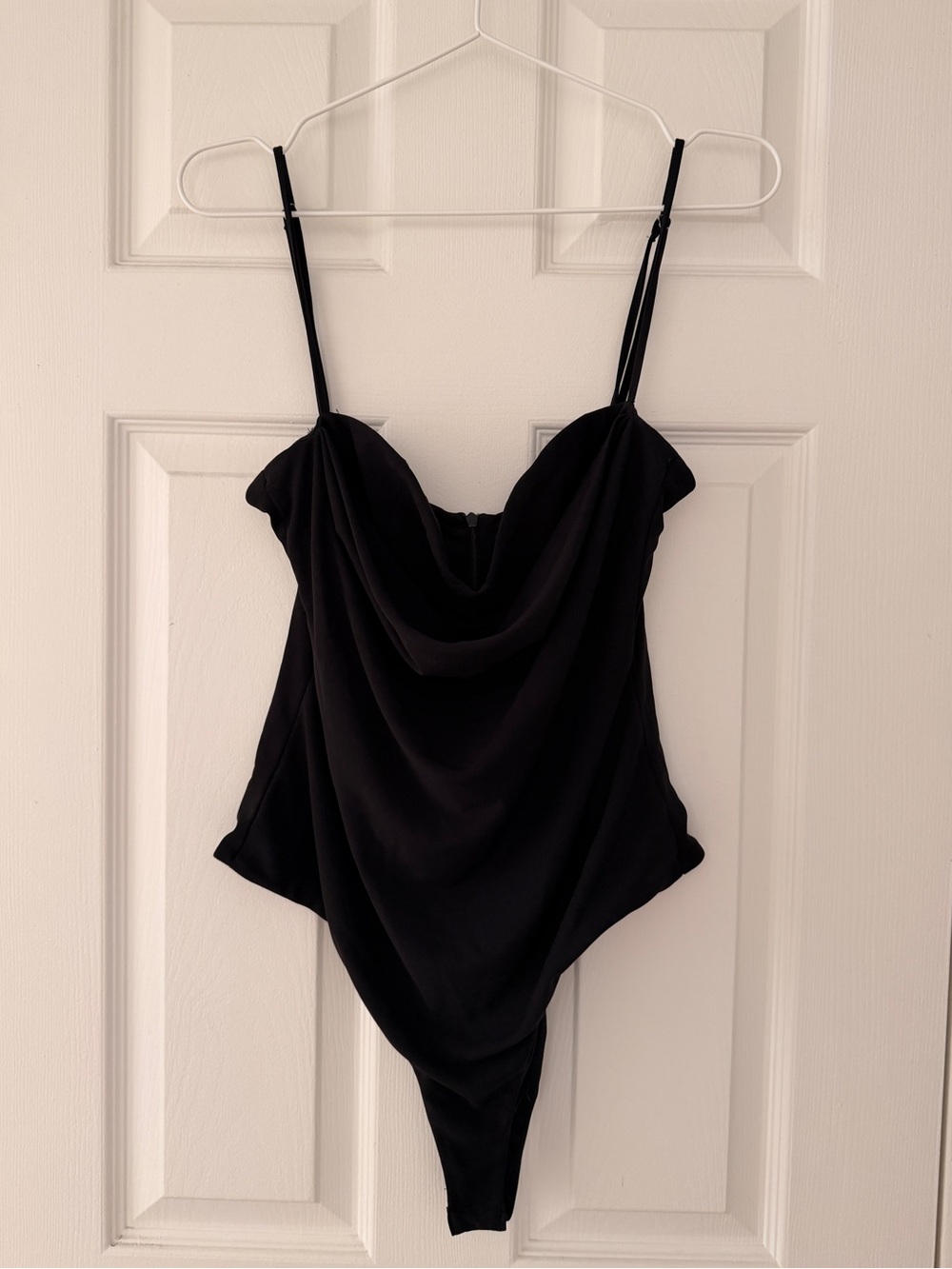 Zara Black Draped Cowl Neck Bodysuit with Spaghetti Straps